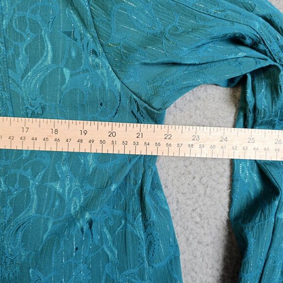 Chicos Additions Teal Textured Button Jacket Size 2 Hip Length Jacquard Workwear - Picture 8 of 16